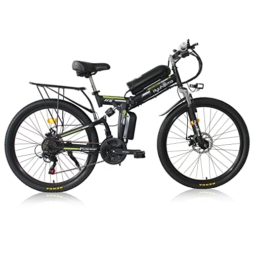 Mountain bike elettrica pieghevoles : Hyuhome Bicicletta elettrica pieghevole per adulti, pieghevole per uomo MTB Dirtbike, 26 pollici 48 V 10 Ah pieghevole bici da città elettrica (nero-02)