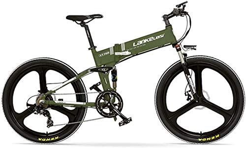 Mountain bike elettrica pieghevoles : IMBM XT750-E 26 Pollici Pieghevole Bici elettrica, Anteriore e Posteriore Freno a Disco, 48V 400W del Motore, Long Endurance, con Display LCD, Pedale Assist Biciclette (Color : Green, Size : 10.4Ah)