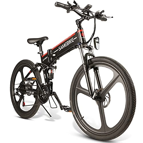 Mountain bike elettrica pieghevoles : JINGJIN E-Bike 26"* 1.95" Pneumatici CHAOYANG | Mountain Bike e Motore della Ruota Posteriore per 35 km / h | Bicicletta con Forcella Ammortizzata MTB, Luce LED e Sella Sportiva, Black-B