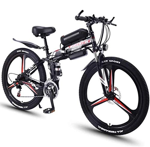 Mountain bike elettrica pieghevoles : JXH 26''Folding Electric Mountain Bike per Adulti, MTB con Freni a Disco Doppio, Rimovibile Biciclette Grande capacit agli ioni di Litio (36V 350W), Tre modalit Operative, Black 10ah