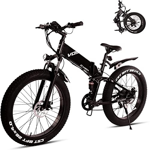 Mountain bike elettrica pieghevoles : KAISDA Bicicletta Elettrica Pieghevole K3 Mountain Bike Elettrica da 26 Pollici, Batteria Rimovibile 48V10AH, Shimano 7 Velocità, Display LCD, Nero
