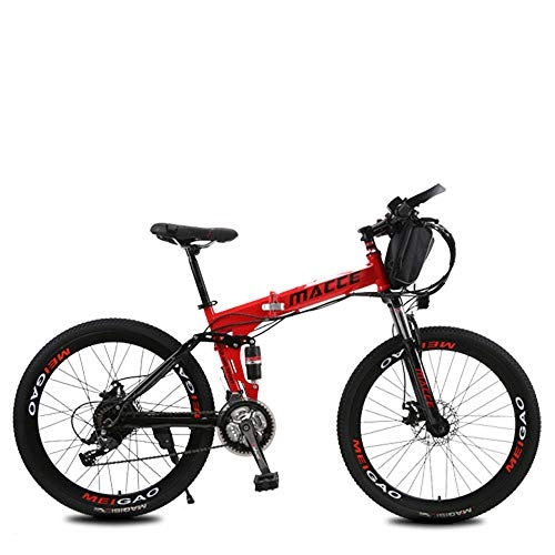 Mountain bike elettrica pieghevoles : L&U Bicicletta elettrica da Bici da Mountain Bike da Uomo da 250 W Pieghevole - Pedale con Freni a Disco e Forcella Ammortizzata (Batteria al Litio Rimovibile), Bag / Red