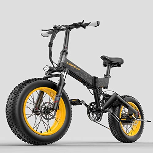 Mountain bike elettrica pieghevoles : LANKELEISI X3000 1000w / 500W 48v 14ah 20 * 4.0 Fat Tire Bicicletta elettrica Mountain Bike Bicicletta pieghevole Bici da neve Bicicletta elettrica per adulti。 (giallo, 500W)
