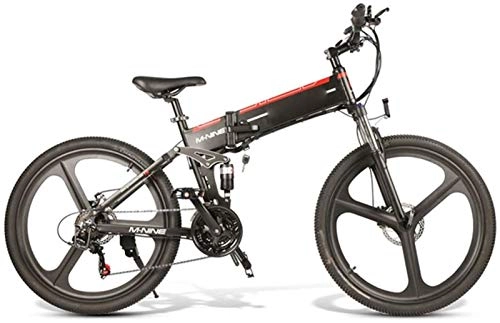Mountain bike elettrica pieghevoles : Leifeng Tower Alta velocità Bicicletta elettrica Batteria al Litio Pieghevole Alimentazione Cross-Country Mountain Bike Leggera Intelligente Commuter Fitness 48V (Color : Black)