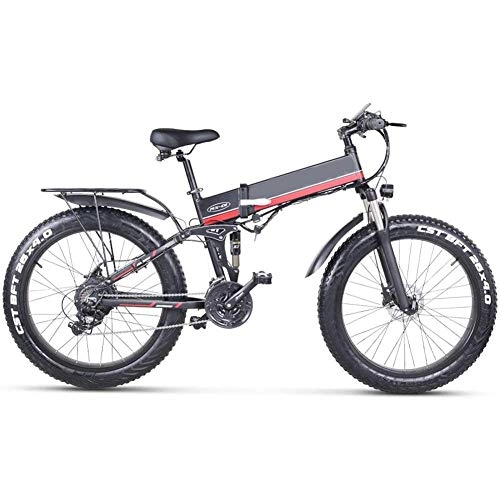 Mountain bike elettrica pieghevoles : LIMQ Fat Tire Bike 26 Pollici Mountain E-Bike per Adulti 1000 Watt 48V Snow E-Bike 21 velocità Batteria Llithium Freni A Disco Idraulici Bici Elettrica, Red