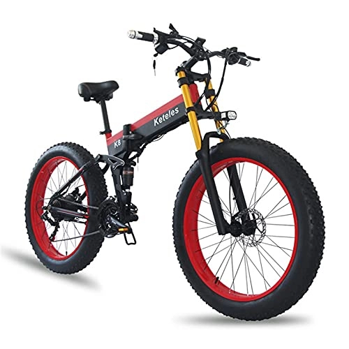 Mountain bike elettrica pieghevoles : LIROUTH K8 Bici Elettrica 1000w Adulto Fat Tire Bike Mountain Bike 48v 15A / h Men (Rosso)