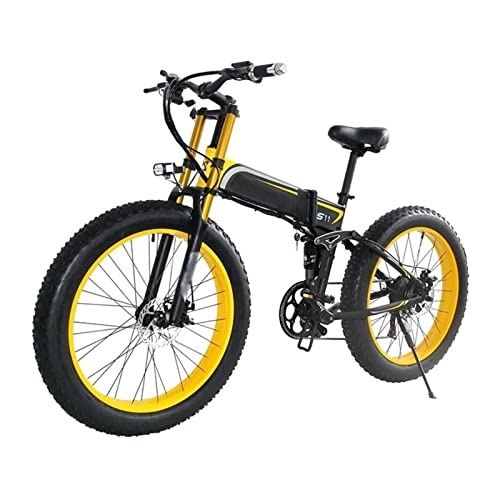 Mountain bike elettrica pieghevoles : LIU Bici elettrica per Adulti 1000W Bicicletta elettrica da Montagna Pieghevole 48V 26 Pollici Fat Ebike Pieghevole a 21 velocità Moto (Colore : Giallo)
