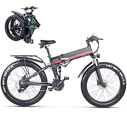 Mountain bike elettrica pieghevoles : LJYY Mountain Bike elettrica Pieghevole per Adulti, Bici elettrica da 26 Pollici per Adulti, Bici elettrica ad Alta velocità 48V 1000W Batteria al Litio Rimovibile da 12, 8 Ah Bicicletta elettrica
