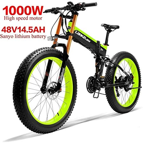 Mountain bike elettrica pieghevoles : Logo 1000W Bici elettrica 26inch Fat Tire E-Bike 4.0 Bikes 48V14.5AH 27Speed Neve MTB Folding elettrici for Adulti Femmina / Maschio Citt Bicicletta (Color : Green)