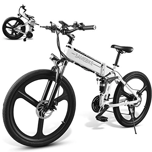 Mountain bike elettrica pieghevoles : LOKE Bici elettrica 26" Pieghevole Bici elettrica Pieghevole Ebike con agli ioni di Litio, Bianca