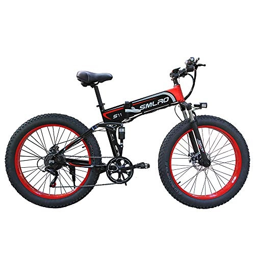 Mountain bike elettrica pieghevoles : LOSA Pieghevole elettrica Bicicletta Mountain Bike, 48V 10Ah 350W Motore / Ruota 26 LCD Intelligente Una Chiave di Controllo Automatico, Black Red
