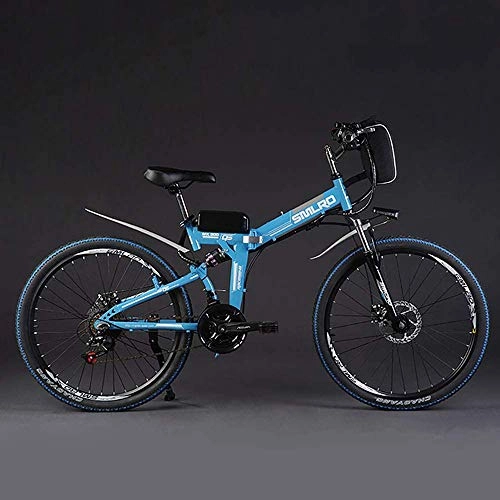 Mountain bike elettrica pieghevoles : LOSA Pieghevole elettrica Bicicletta Mountain Bike, 48V 15Ah 350W Motore / Ruota 26 LCD Intelligente Una Chiave di Controllo Automatico, Blu