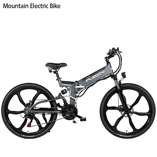 Mountain bike elettrica pieghevoles : LUO Bicicletta da Neve da Spiaggia, Mountain Bike Pieghevole per Adulti, Batteria Al Litio 48V 10Ah, Bicicletta in Lega Di Alluminio 480W, 21 Velocità, Ruote Integrate in Lega Di Magnesio da 26 Polli