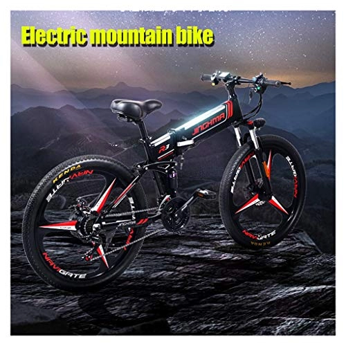 Mountain bike elettrica pieghevoles : LYRWISHJD 350W Adulti Folden Bici Elettrica 48V 10.4Ah Batteria con Batteria al Litio Rimovibile Elettrico Beach Biciclette Neve Ebike Elettrica della Bicicletta della Montagna (Nero) (Color : Black)