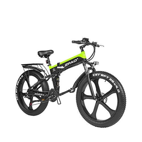 Mountain bike elettrica pieghevoles : LYRWISHLY □ Bici elettrica 1000W 48V Pieghevole 26inch Pedale Mountain Bike con Fat Tire E-Bike Assist Freno a Disco Idraulico (Color : Green)