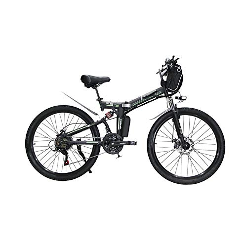 Mountain bike elettrica pieghevoles : MDZZ Bicicletta Pieghevole, Mountain Bike Elettrico con 21 Speed ​​Gear e modalità di Lavoro a Tre, Lega di Alluminio Biciclette Pedali per Adulti Teens 24 '', Black Green, 48V20AH