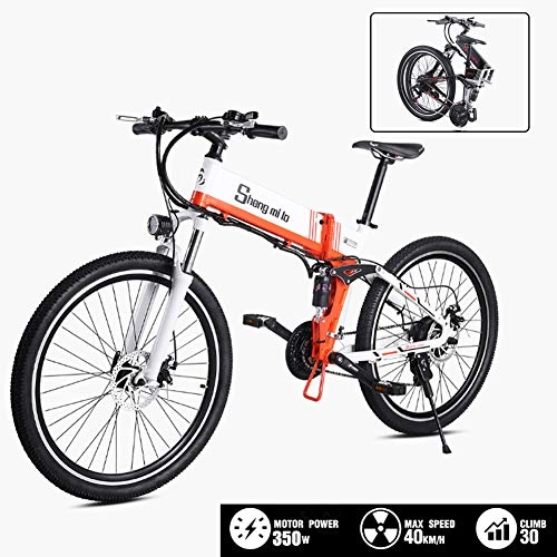 Mountain bike elettrica pieghevoles : Mountain Bike Elettrico da 26 '' per Adulti Bici Elettrica 350W Ebike con 2 Batteria Rimovibile da 48V Cambio Endurance 180Km 21 velocità con Sistema di Posizionamento GPS, Arancia