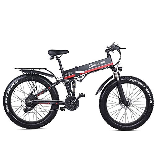 Mountain bike elettrica pieghevoles : MX01 Bicicletta elettrica pieghevole a 26 pollici, motore potente 48V 1000W, mountain bike, bici grassa, bici da neve a pedalata assistita a 5 livelli (Red, 1000W 14.5Ah + 1 Batteria di ricambio)