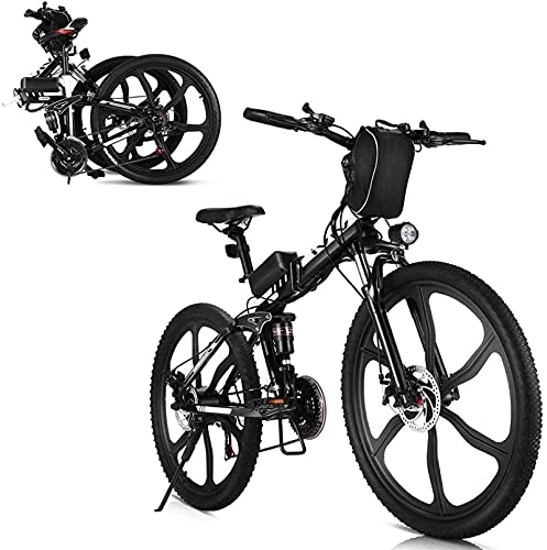 Mountain bike elettrica pieghevoles : N&I 350W Electric Bikes 26 inch Folding Electric Mountain Bicycle 48V 10Ah Removable Lithium Battery 21 Speed City Ebike Cruiser Commuter Bicycle