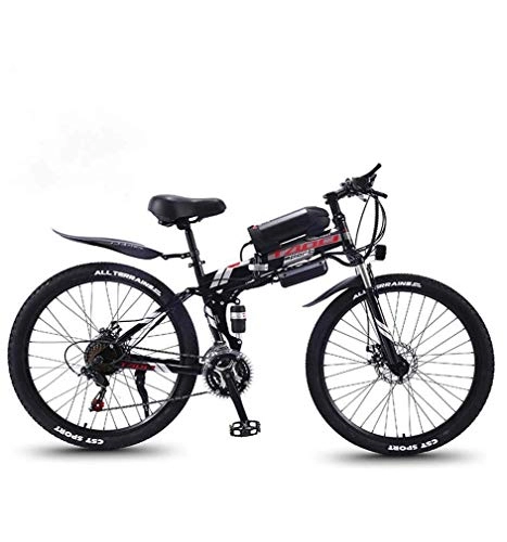 Mountain bike elettrica pieghevoles : N&I Bike Folding Electric Mountain Bike 350W Snow Bikes Removable 36V 8Ah Lithium-Ion Battery for Adult Premium Full Suspension 26 inch Electric Bicycle Black 27 Speed White 27 Speed