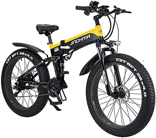 Mountain bike elettrica pieghevoles : N&I Electric Mountain Bike 26" Folding Electric Bike 48V 500W 12.8AH Hidden Battery Design with LCD Display Suitable 21 Speed Gear And Three Working Modes Lithium Battery Beach Cruiser