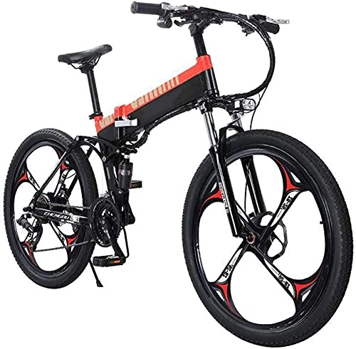 Mountain bike elettrica pieghevoles : N&I Folding Electric Bike for Adults 27 Speed Mountain Bicycle / Commute Ebike with 400W Motor Lightweight Magnesium Alloy Frame MTB Dual Suspension E-Bike for Sports Cycling Travel Co