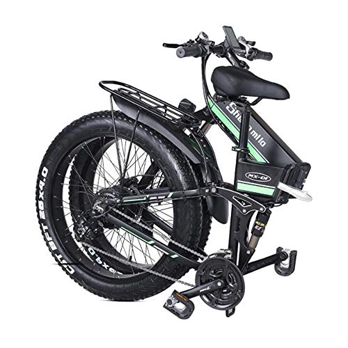 Mountain bike elettrica pieghevoles : ONLYU Elettrico Mountain Bike, 1000W Beach Bici Elettrica 26 * 4.0 Fat Tire Pieghevole Bici Elettrica 48V 21-velocità di Controllo degli Uomini di Mountain Bike Neve E-Bike per Il Campeggio
