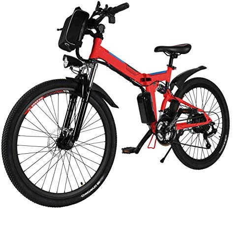 Mountain bike elettrica pieghevoles : Oppikle E-Bike Bike Mountain Bike Bici Elettrica con Sistema di Cambio a 21 velocità, 250 W, 8 Ah, Batteria agli Ioni di Litio 36 V, City Bike Leggero da 26 Pollici (26 Pollici Nero e Rosso)