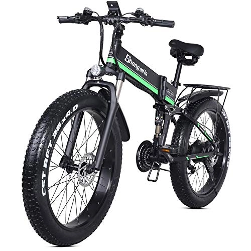 Mountain bike elettrica pieghevoles : PLYY 1000W Bicicletta Elettrica, Folding Mountain Bike, Fat Tire Ebike, 48V 12.8AH (Color : Green)