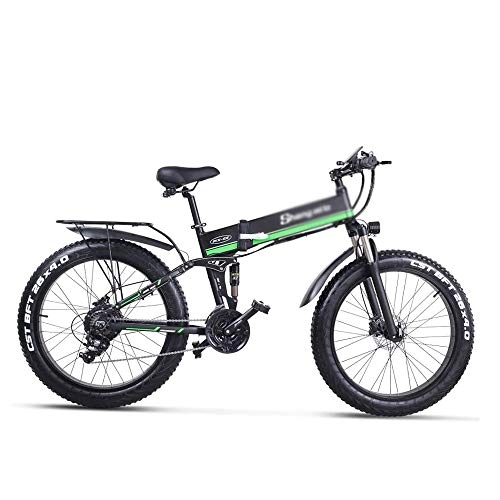 Mountain bike elettrica pieghevoles : Pumpink E-Bike 1000W Bicicletta elettrica, Folding Mountain Bike, Fat Tire Ebike, 48V 12.8AH, E-Mountain Bike for Adulti, Adolescente (Color : Verde)