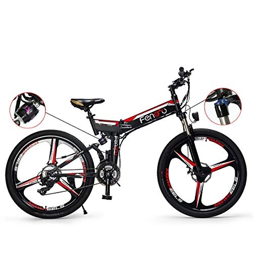 Mountain bike elettrica pieghevoles : PXQ - Bicicletta elettrica per adulti, da 48 V, 250 W, con doppio disco freno e ammortizzatore, Shimano 24 Speed Off-Road bicicletta da 26 pollici