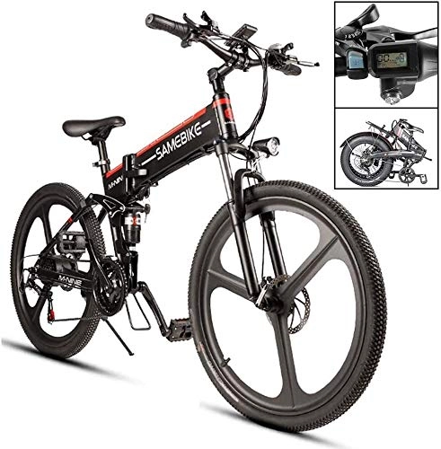 Mountain bike elettrica pieghevoles : Qinmo Bicicletta elettrica, 350W Pieghevole E-Bike for Adulti Bici di Montagna elettrica 48V 10AH agli ioni di Litio 21 Elettrico di velocit della Bicicletta della Montagna (Nero)
