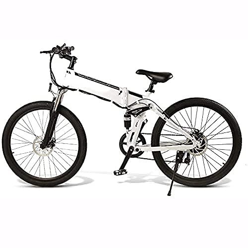 Mountain bike elettrica pieghevoles : QTQZ - Bicicletta elettrica multiuso per mountain bike elettrica, portatile, pieghevole, da 350 W, in alluminio, rimovibile, 48 V, 10 Ah, agli ioni di litio a 21 velocità, colore: Bianco