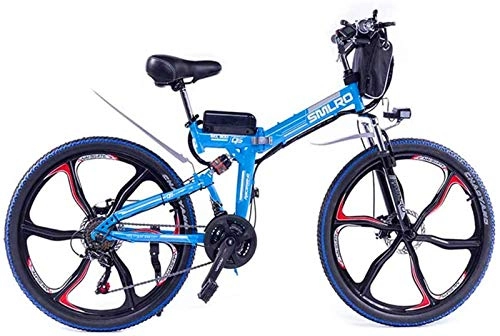 Mountain bike elettrica pieghevoles : RDJM Bciclette Elettriche, 26 in Bici Pieghevole elettrica, 48V / 10A / 350W Doppio Freno a Disco Completa Sospensione Boost Bicicletta Mountain Bike (Color : Blue)