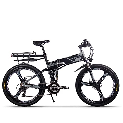 Mountain bike elettrica pieghevoles : RICH BIT Bici elettrica RT-860 Bicicletta pieghevole per mountain bike 26 pollici Shimano 21 velocità Bici Smart MTB Bici elettriche (grigio)