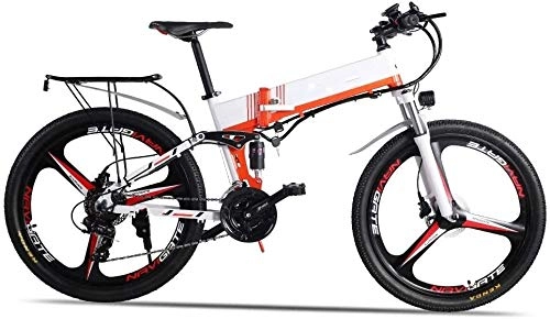 Mountain bike elettrica pieghevoles : RVTYR - Bicicletta elettrica pieghevole per pendolari, per il tempo libero, con sospensione posteriore, pedali unisex, 350 W / 48 V