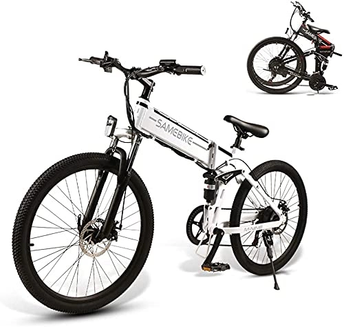 Mountain bike elettrica pieghevoles : Samebike bicicletta elettrica 26 inch Ebike Mountain Bike, Elettrica Pieghevole per Adulti 500W 48 V 10Ah, bicicletta elettrica (Blanco)