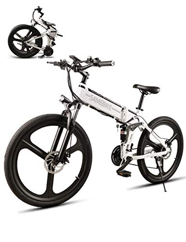 Mountain bike elettrica pieghevoles : SAMEBIKE Mountain Bike Elettrico 26 Pollici Ruota 350W 48V 10AH Pieghevole in Lega di magnesio ebike 21 velocit per Adulti (Bianco)