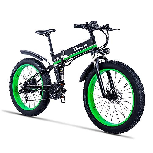 Mountain bike elettrica pieghevoles : Shengmilo 500w / 1000w 26 'Bici elettrica Pieghevole Mountain Bike 48v 13ah (Verde, 1000W)