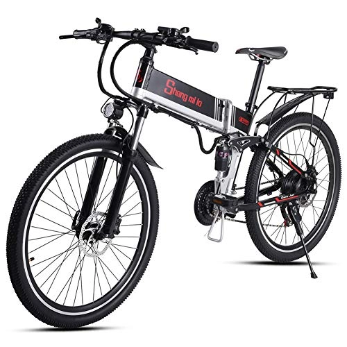 Mountain bike elettrica pieghevoles : Shengmilo-M80 Mountain Bike Elettrica 250w, Bicicletta Elettrica Pieghevole da 26 Pollici, Sospensione Completa 48v 13ah E velocità Shimano 21, con Ripiano Posteriore