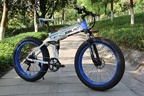 Mountain bike elettrica pieghevoles : Shengmilo MX01 Freno a Disco Idraulico da Mountain Bike Elettrico da 1000W con Batteria da 21Speeds 13AH (Blu (2 batterie))