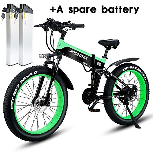 Mountain bike elettrica pieghevoles : Shengmilo MX01 Freno a Disco Idraulico da Mountain Bike Elettrico da 1000W con Batteria da 21Speeds 13AH (Verde(2 batterie))