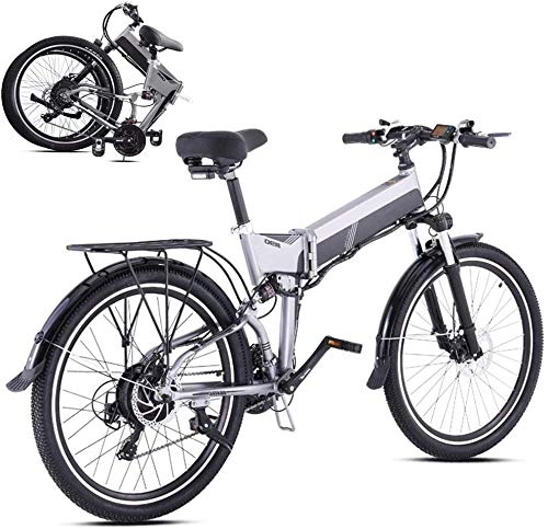 Mountain bike elettrica pieghevoles : SHOE Elettrico Mountain Bike con 500W del Motore della, 48V12.8AH Batteria al Litio E 26Inch Fat Tire, Grigio