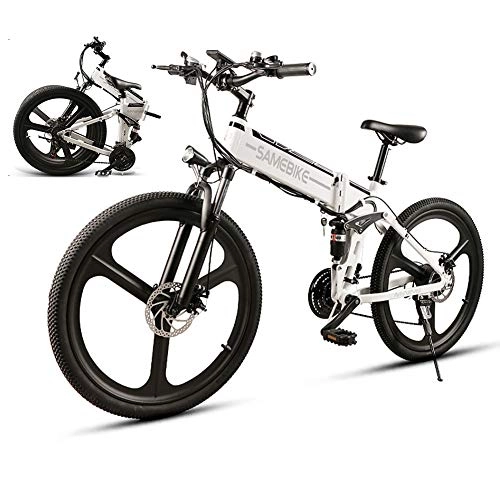 Mountain bike elettrica pieghevoles : SIMEBIKE Biciclette elettriche per Adulto, in Lega di magnesio Ebikes Biciclette all Terrain, 26, White