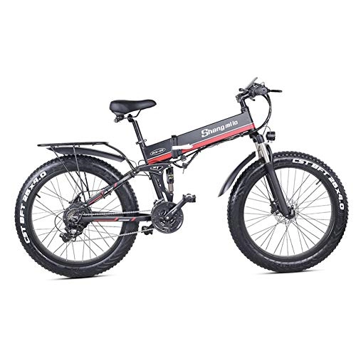 Mountain bike elettrica pieghevoles : Skyzzie Bici Elettrica Mountain Bike Pieghevoli 26" Bici ibride 1000W Bici Montagna E-Bike 21 velocità, Full Suspension, Pedali Assist, Unisex Adulto