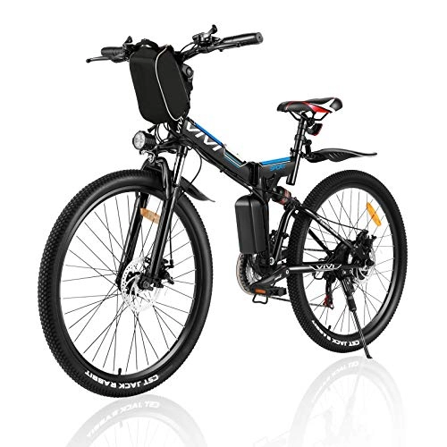 Mountain bike elettrica pieghevoles : Vivi Bicicletta Elettrica Pieghevole, 250W Mountain Bike Elettriche per Adulti, 26" E-Bike con Batteria Rimovibile (Nero Blu)