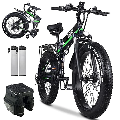 Mountain bike elettrica pieghevoles : VLFINA Con due batterie da 48V12.8AH, Adult Foldable Electric Mountain Bike, 26" Wide Tire Full Shock Absorbing Electric Bike (MX01 con 2 batterie)