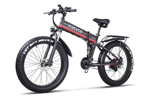 Mountain bike elettrica pieghevoles : VOZCVOX bicicletta elettrica, 48V bici elettrica, Shimano 21velocità bici elettrica pieghevole, Full Suspension, Mileage 50-60km, con Sedile Posteriore ebike