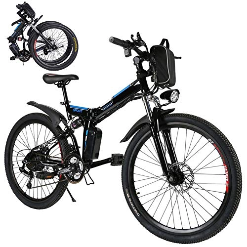 Mountain bike elettrica pieghevoles : Wheel-hy Biciclette Elettrico Mountain Bike E-Bike 26 Pollici 21 Sistema di Trasmissione velocit con Torcia Elettrica con Batteria al Litio Staccabile 250W 36V 8Ah