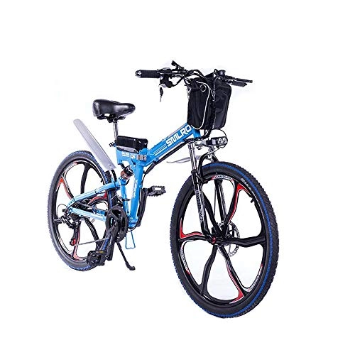 Mountain bike elettrica pieghevoles : WQY 26 Pollici Bici da Montagna Elettrica Pieghevole Batteria al Litio 48V Completa di Ammortizzatori Bici A Ruote Integrate 21 velocità Ebike per Adulti, Blu